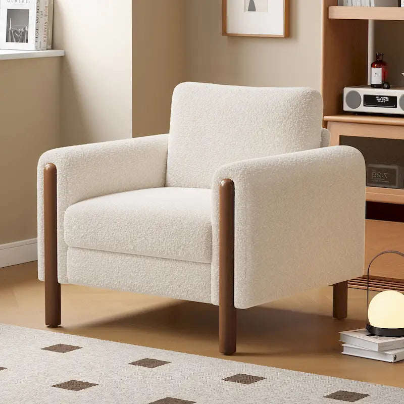 Fauteuil d'appoint rembourré blanc de 33,5 po avec pieds en noyer