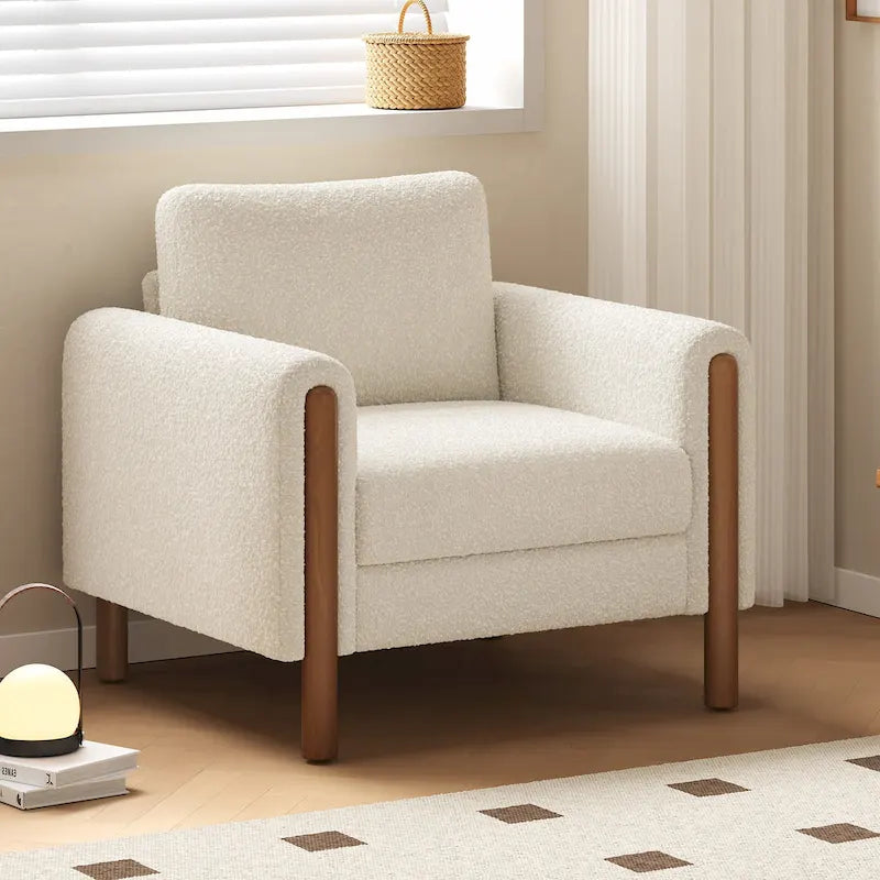 Fauteuil d'appoint rembourré blanc de 33,5 po avec pieds en noyer