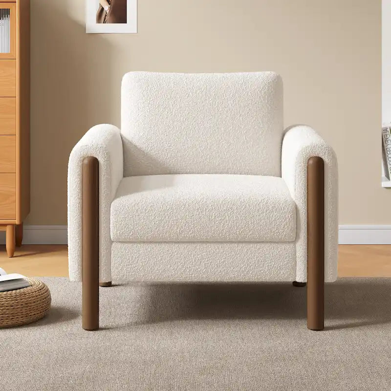 Fauteuil d'appoint rembourré blanc de 33,5 po avec pieds en noyer