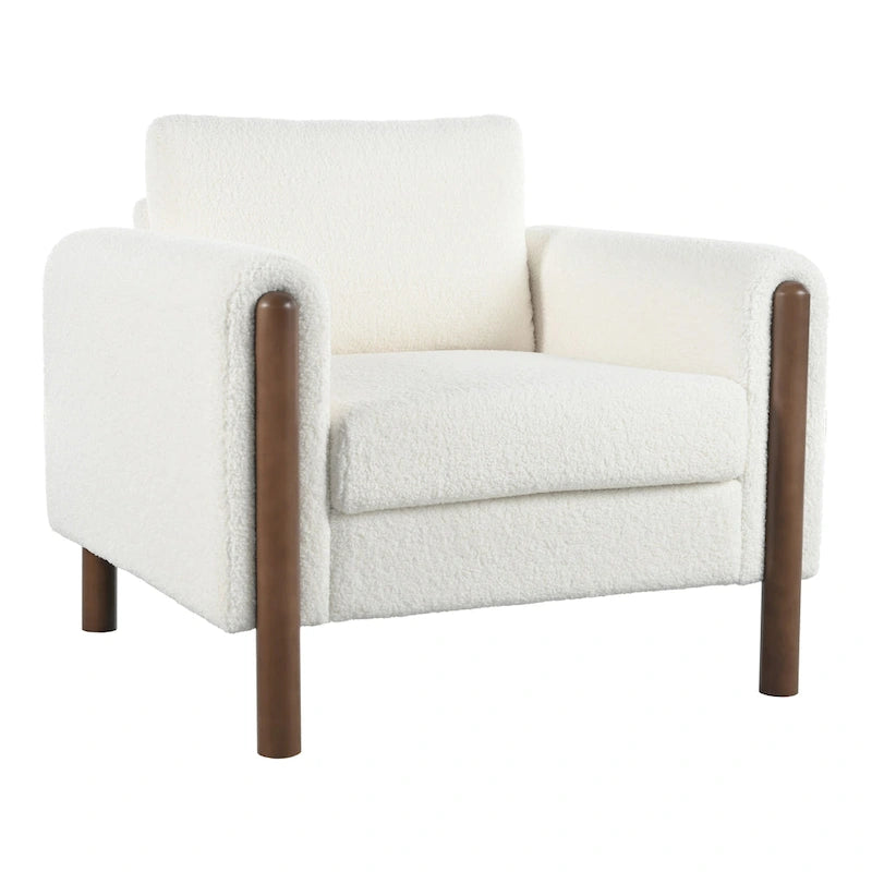 Fauteuil d'appoint rembourré blanc de 33,5 po avec pieds en noyer