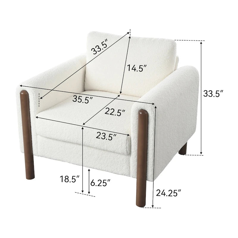 Fauteuil d'appoint rembourré blanc de 33,5 po avec pieds en noyer