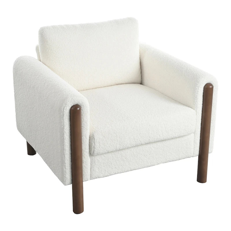Fauteuil d'appoint rembourré blanc de 33,5 po avec pieds en noyer