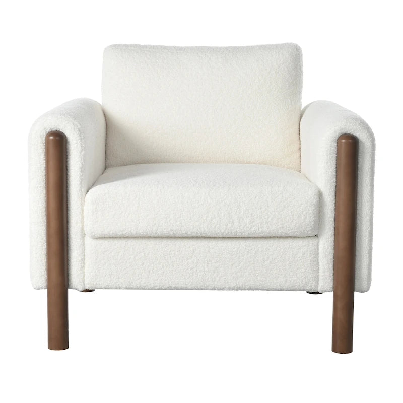 Fauteuil d'appoint rembourré blanc de 33,5 po avec pieds en noyer
