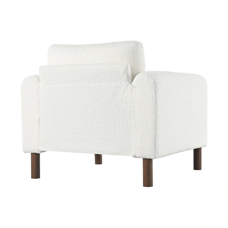 Fauteuil d'appoint rembourré blanc de 33,5 po avec pieds en noyer