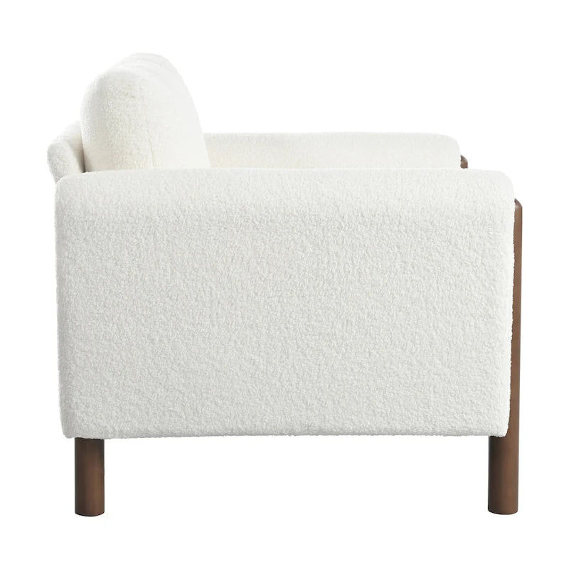Fauteuil d'appoint rembourré blanc de 33,5 po avec pieds en noyer