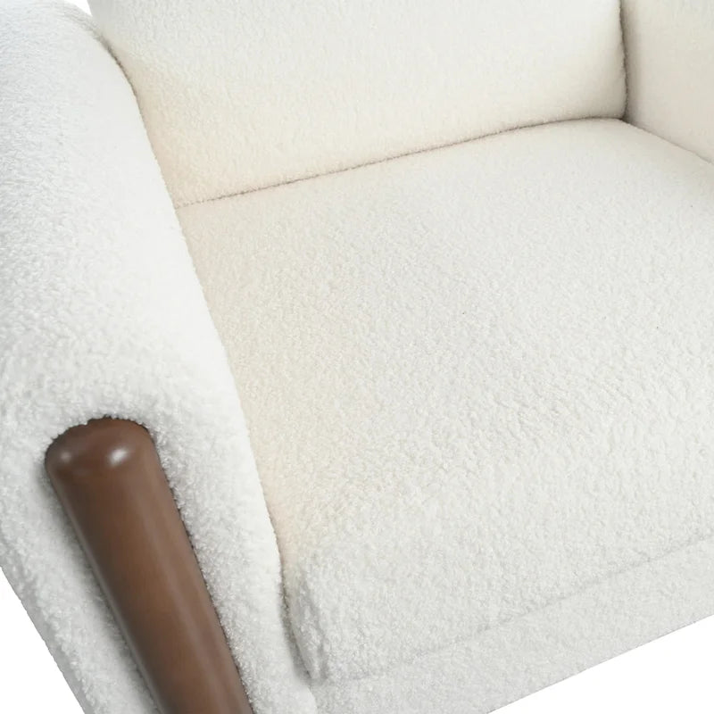 Fauteuil d'appoint rembourré blanc de 33,5 po avec pieds en noyer