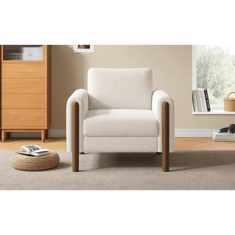 Fauteuil d'appoint rembourré blanc de 33,5 po avec pieds en noyer