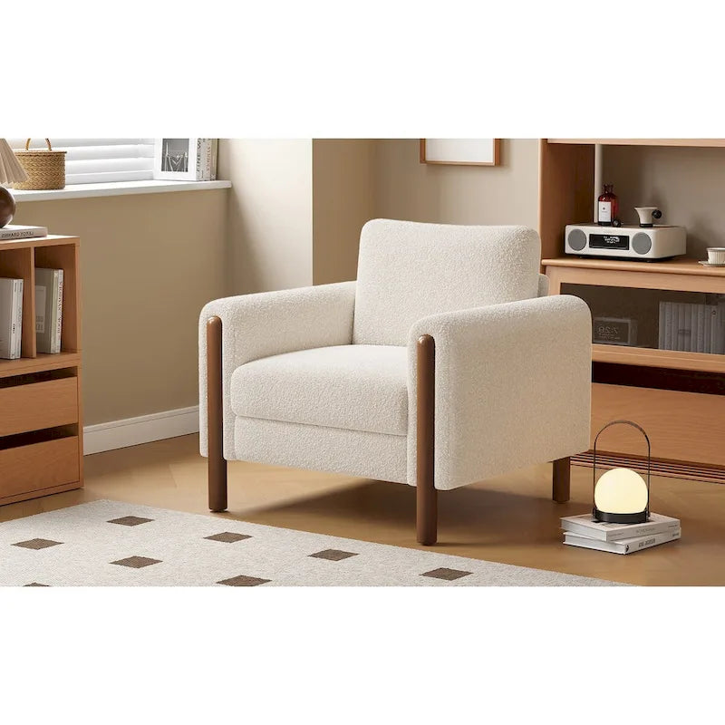 Fauteuil d'appoint rembourré blanc de 33,5 po avec pieds en noyer