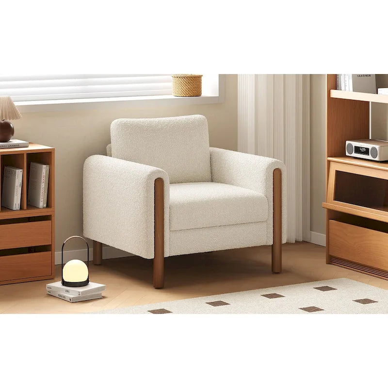 Fauteuil d'appoint rembourré blanc de 33,5 po avec pieds en noyer