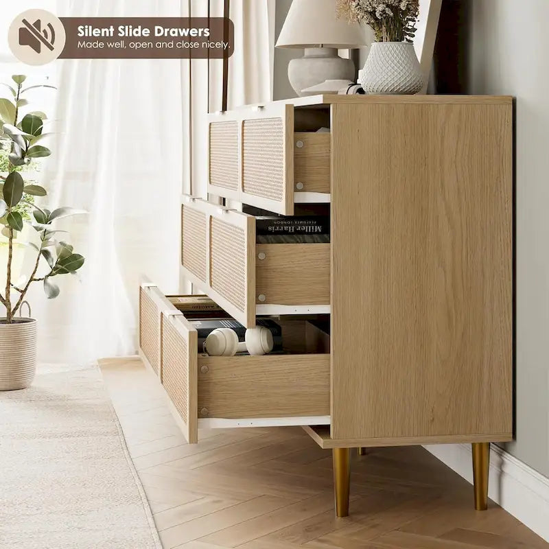 Commode à 6 tiroirs pour chambre à coucher, commode en rotin