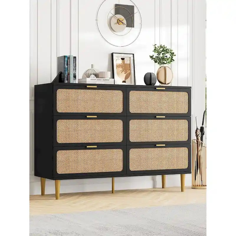 Commode à 6 tiroirs pour chambre à coucher, commode en rotin