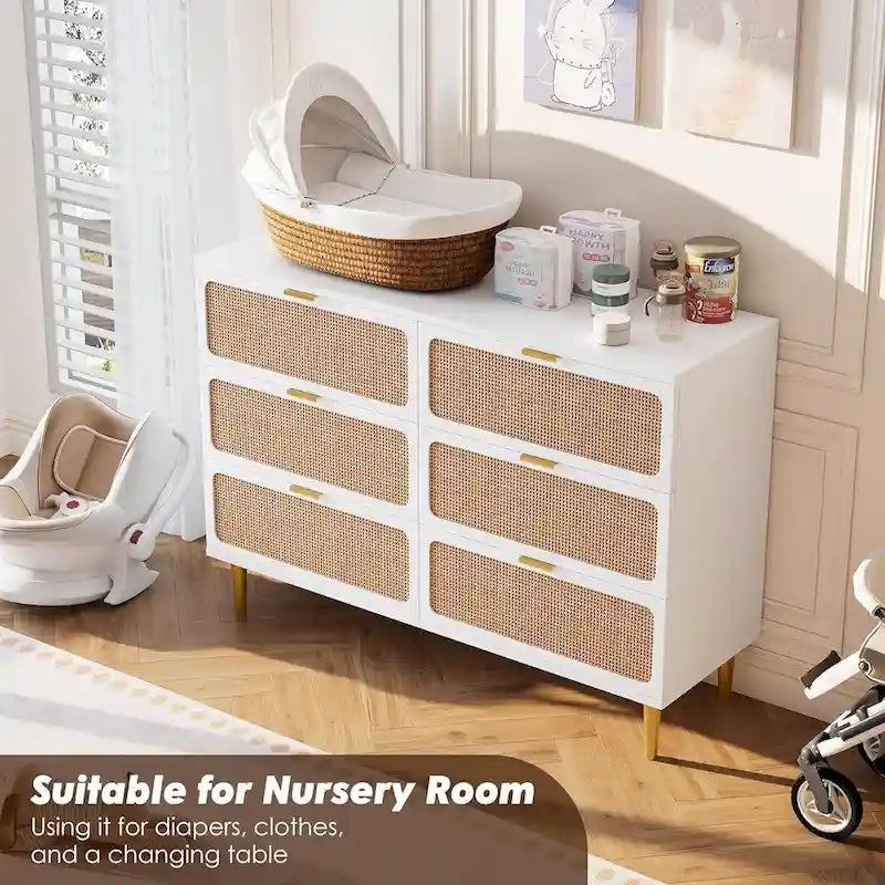 Commode à 6 tiroirs pour chambre à coucher, commode en rotin