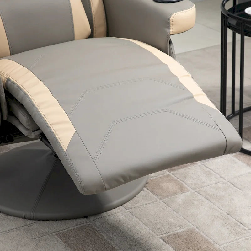 Fauteuil inclinable manuel en cuir PU avec inclinaison à 135°, repose-pieds réglable, pivotant à 360°, porte-gobelets et poches de rangement
