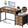 Bureau d'ordinateur de 55" avec 5 tiroirs en tissu, bureau à domicile avec prises de courant, support d'imprimante