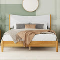 Lit double en bois d'hévéa naturel avec plateforme, tête de lit capitonnée en velours Teddy