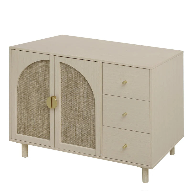 Armoire de rangement moderne à 2 portes avec 3 tiroirs et étagères réglables pour chambre, salon, bureau