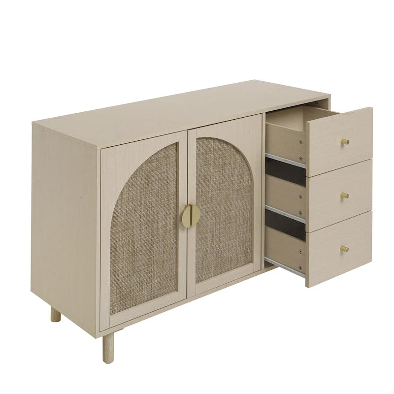 Armoire de rangement moderne à 2 portes avec 3 tiroirs et étagères réglables pour chambre, salon, bureau