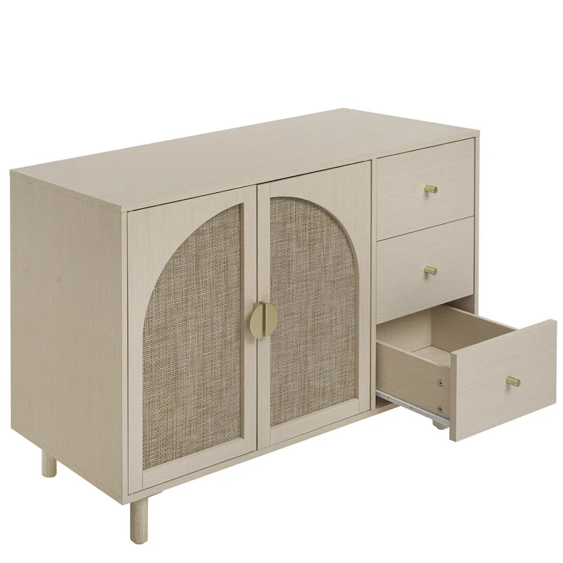 Armoire de rangement moderne à 2 portes avec 3 tiroirs et étagères réglables pour chambre, salon, bureau