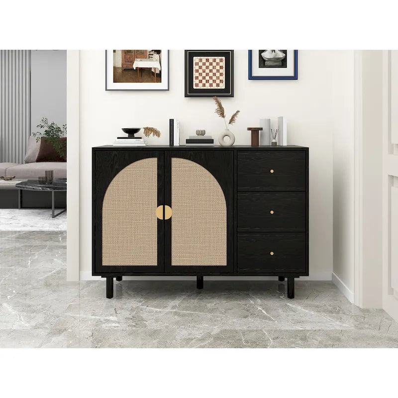 Armoire de rangement moderne à 2 portes avec 3 tiroirs et étagères réglables pour chambre, salon, bureau