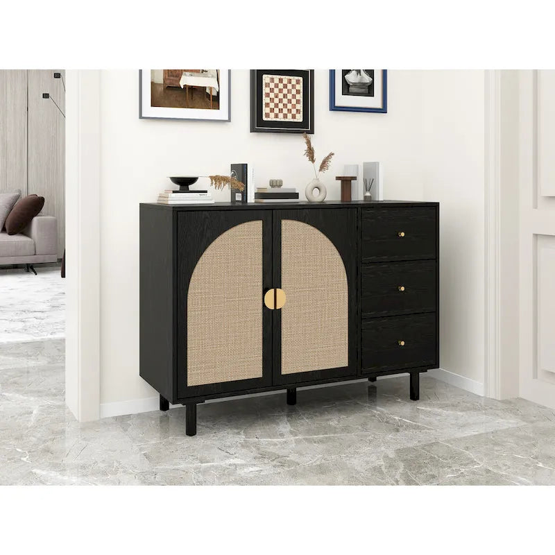 Armoire de rangement moderne à 2 portes avec 3 tiroirs et étagères réglables pour chambre, salon, bureau