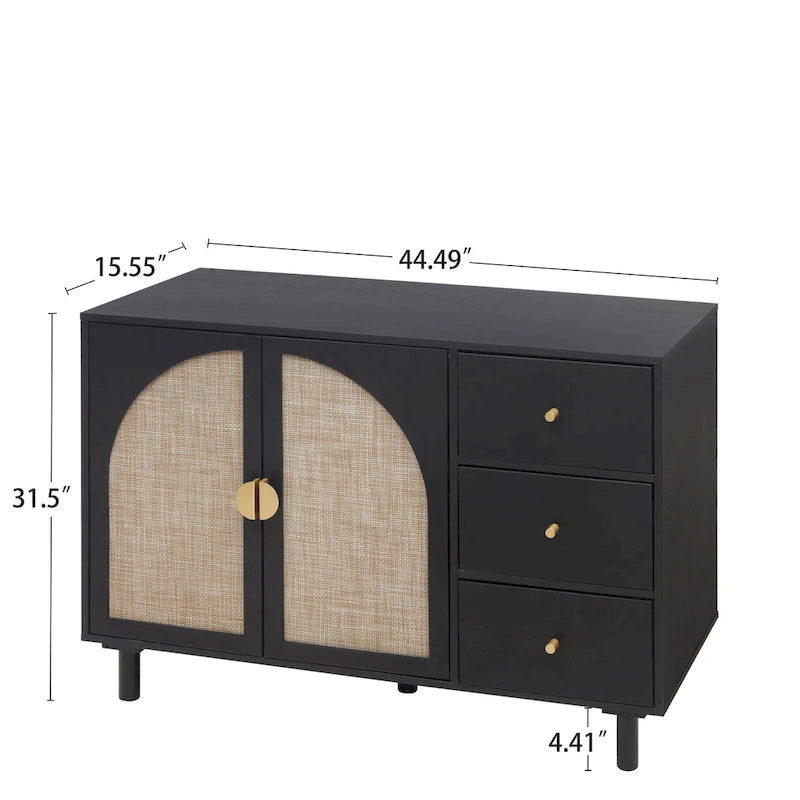 Armoire de rangement moderne à 2 portes avec 3 tiroirs et étagères réglables pour chambre, salon, bureau