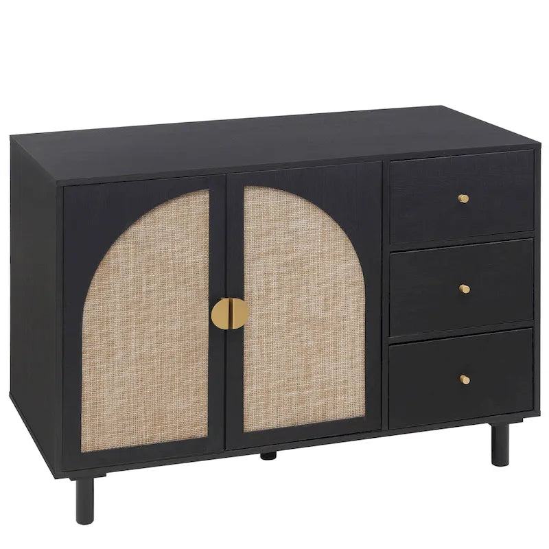 Armoire de rangement moderne à 2 portes avec 3 tiroirs et étagères réglables pour chambre, salon, bureau