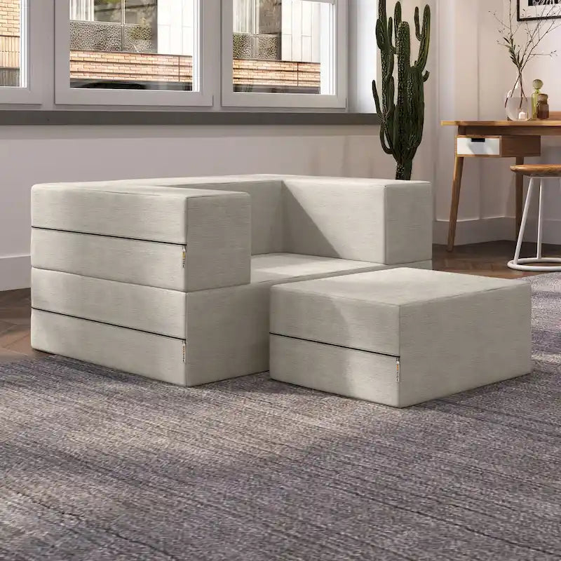 Fauteuil-lit convertible et pouf / Lit simple (deux places)