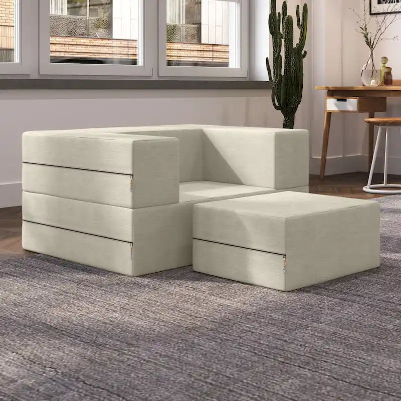 Fauteuil-lit convertible et pouf / Lit simple (deux places)