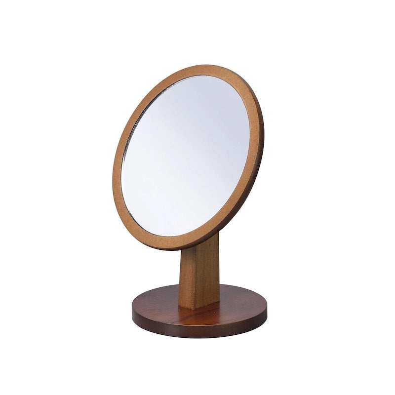 Miroir de courtoisie sur pied avec cadre rond en noyer - Brun