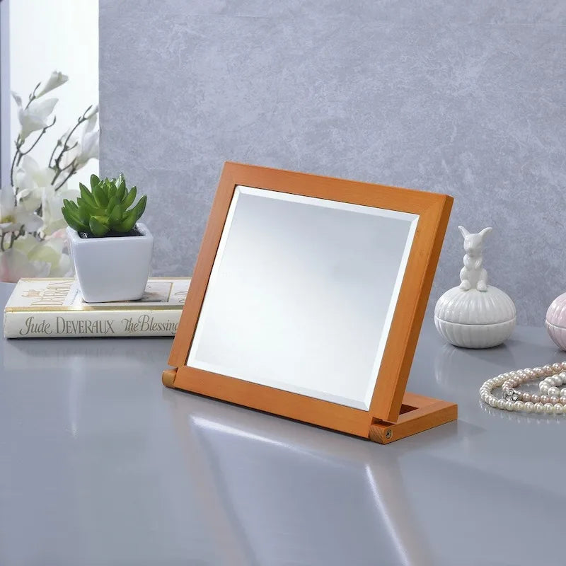 Miroir biseauté inclinable de forme rectangulaire à cadre en noyer – Marron