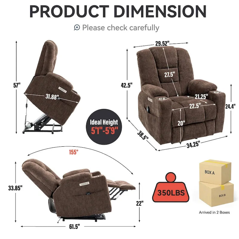 Grand fauteuil inclinable électrique avec massage et chauffage pour personnes âgées, fauteuil inclinable large surdimensionné, mécanisme de mouvement robuste