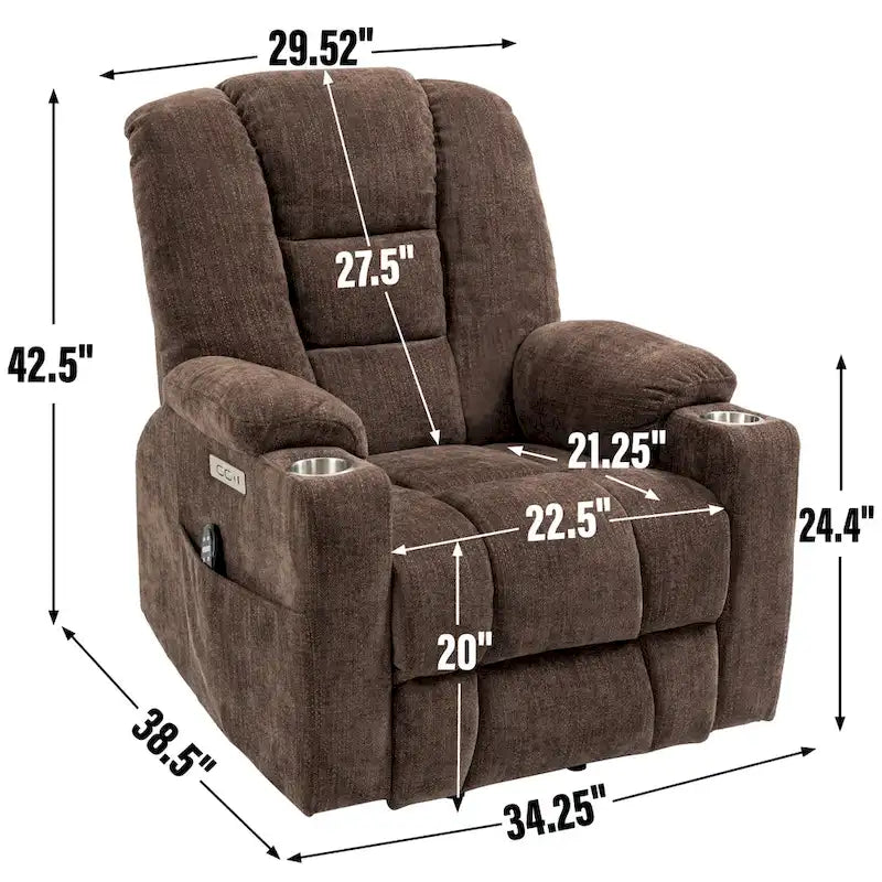 Grand fauteuil inclinable électrique avec massage et chauffage pour personnes âgées, fauteuil inclinable large surdimensionné, mécanisme de mouvement robuste