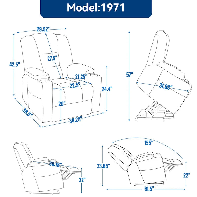 Grand fauteuil inclinable électrique avec massage et chauffage pour personnes âgées, fauteuil inclinable large surdimensionné, mécanisme de mouvement robuste