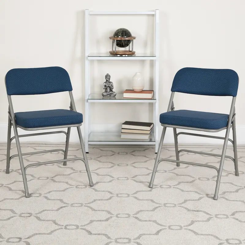 Lot de 2 chaises pliantes en métal, rembourrées en tissu, incurvées, à triple renfort et charnières
