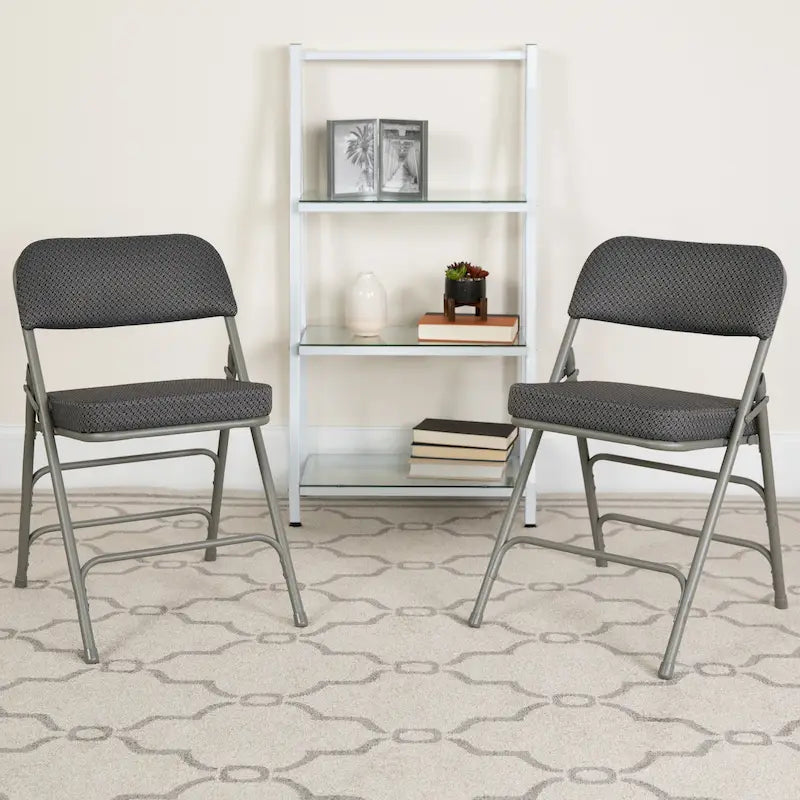 Lot de 2 chaises pliantes en métal, rembourrées en tissu, incurvées, à triple renfort et charnières