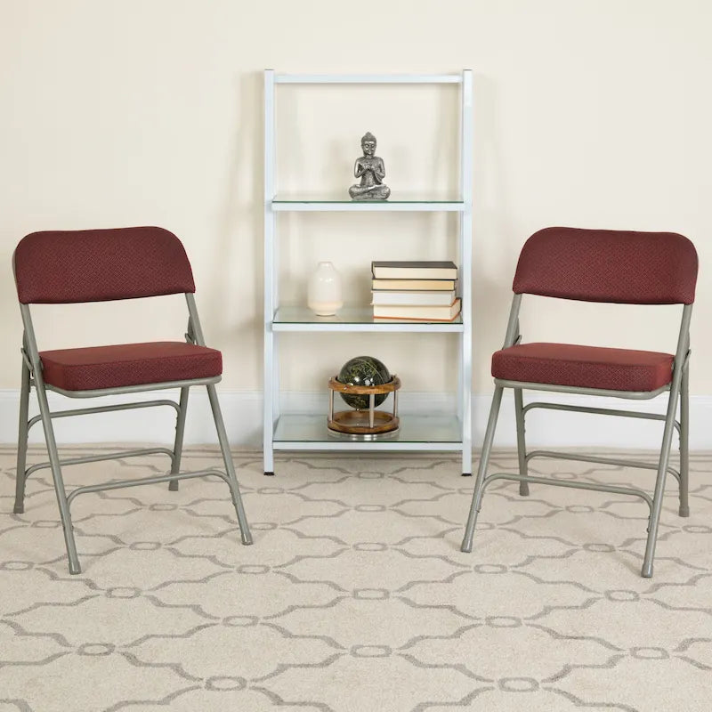 Lot de 2 chaises pliantes en métal, rembourrées en tissu, incurvées, à triple renfort et charnières