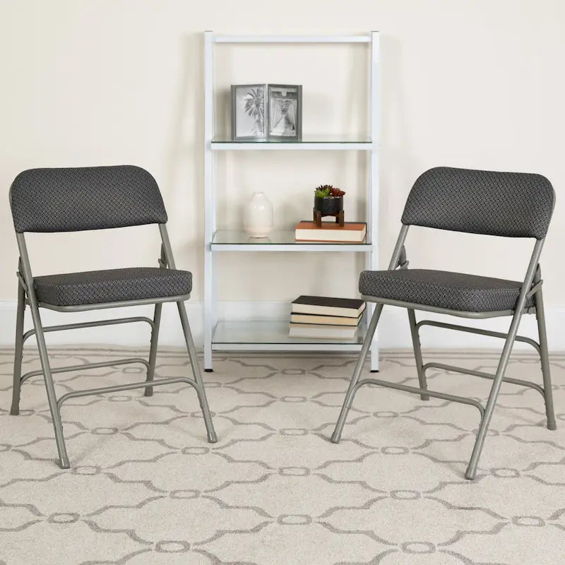 Lot de 2 chaises pliantes en métal, rembourrées en tissu, incurvées, à triple renfort et charnières