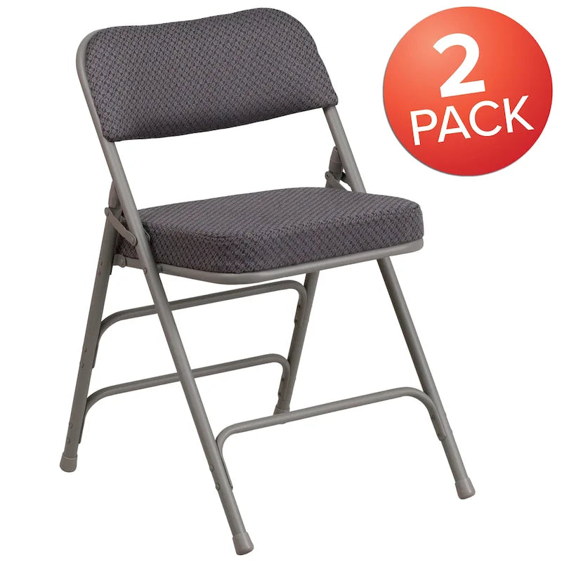 Lot de 2 chaises pliantes en métal, rembourrées en tissu, incurvées, à triple renfort et charnières
