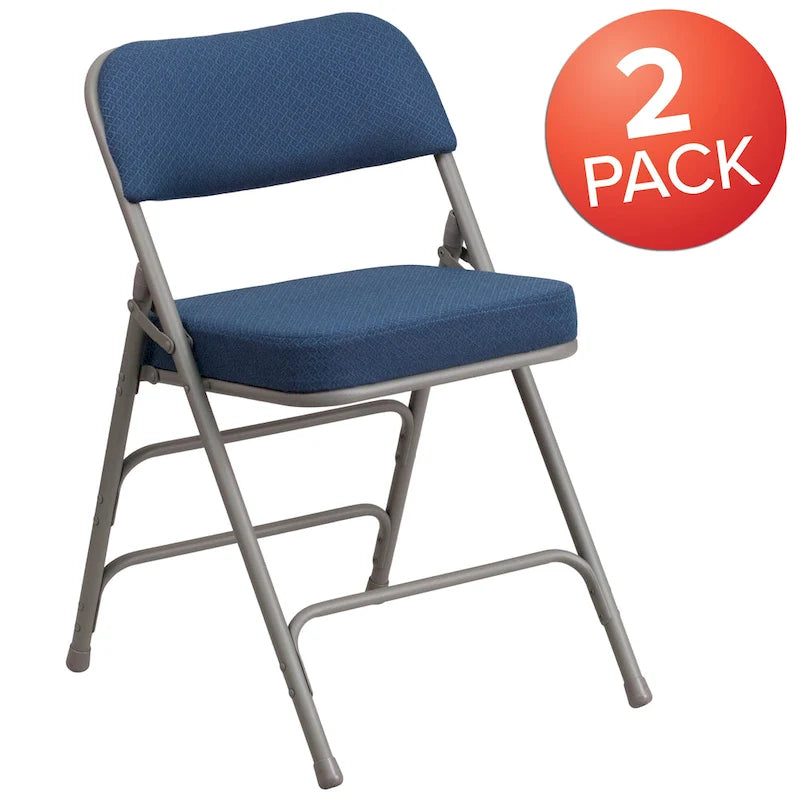 Lot de 2 chaises pliantes en métal, rembourrées en tissu, incurvées, à triple renfort et charnières