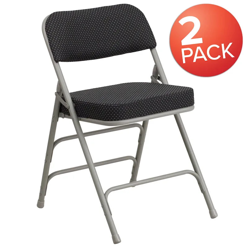 Lot de 2 chaises pliantes en métal, rembourrées en tissu, incurvées, à triple renfort et charnières