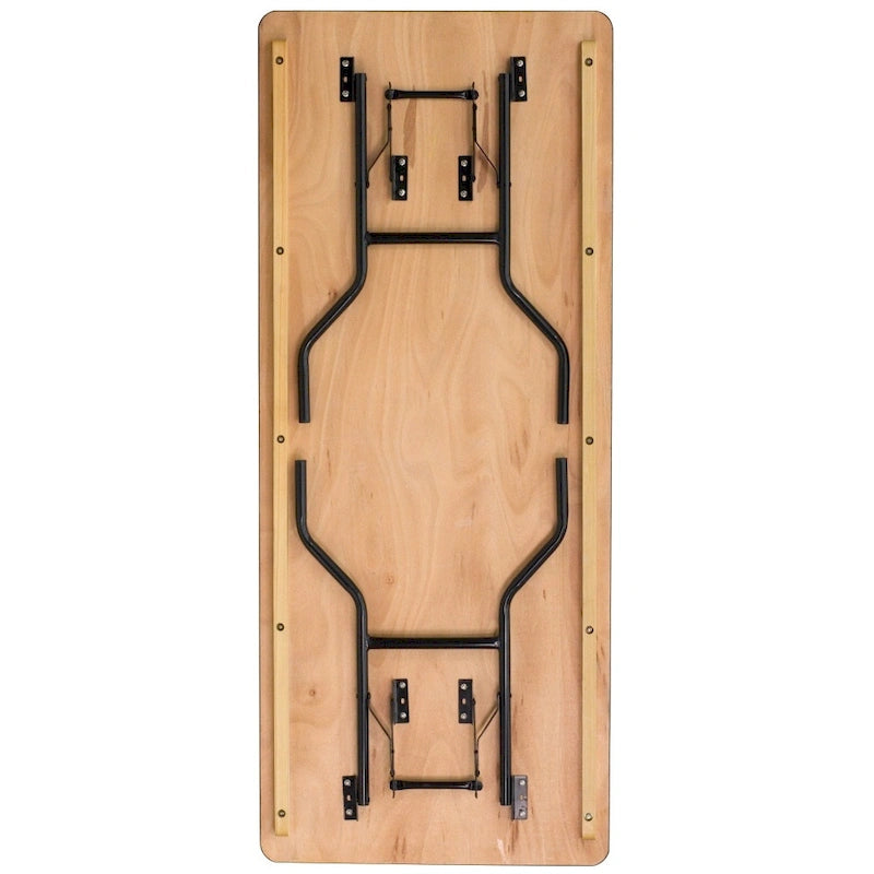 Table de banquet pliante rectangulaire en bois de 6 pieds avec plateau au fini laqué transparent - 72P x 30L x 30,25H