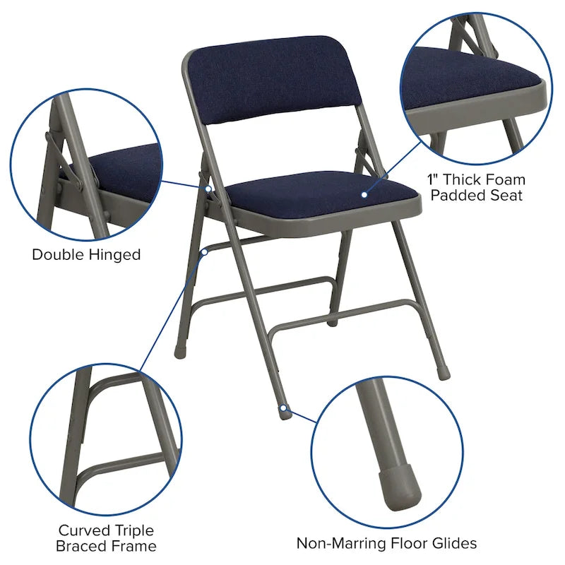 Lot de 2 chaises pliantes en métal avec assises rembourrées