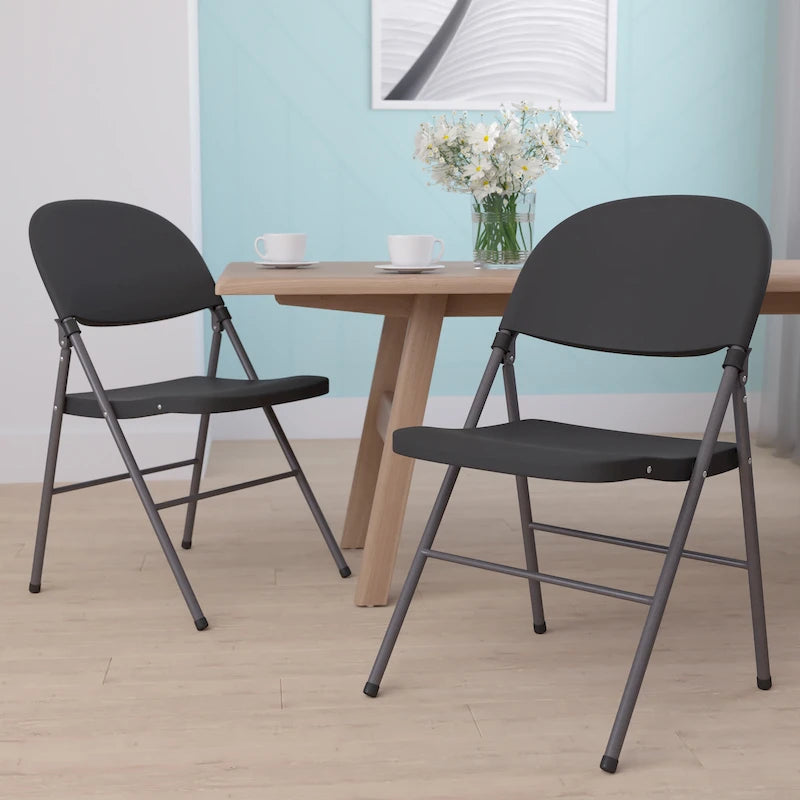 Lot de 2 chaises pliantes en plastique, capacité 150 kg, avec cadre anthracite