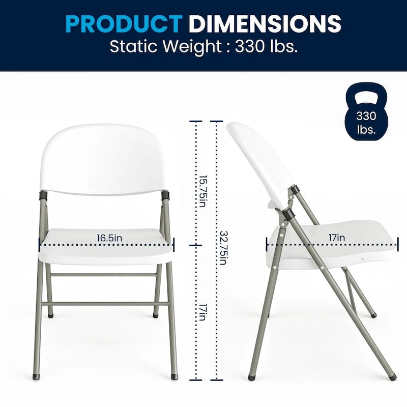 Lot de 2 chaises pliantes en plastique, capacité 150 kg, avec cadre anthracite