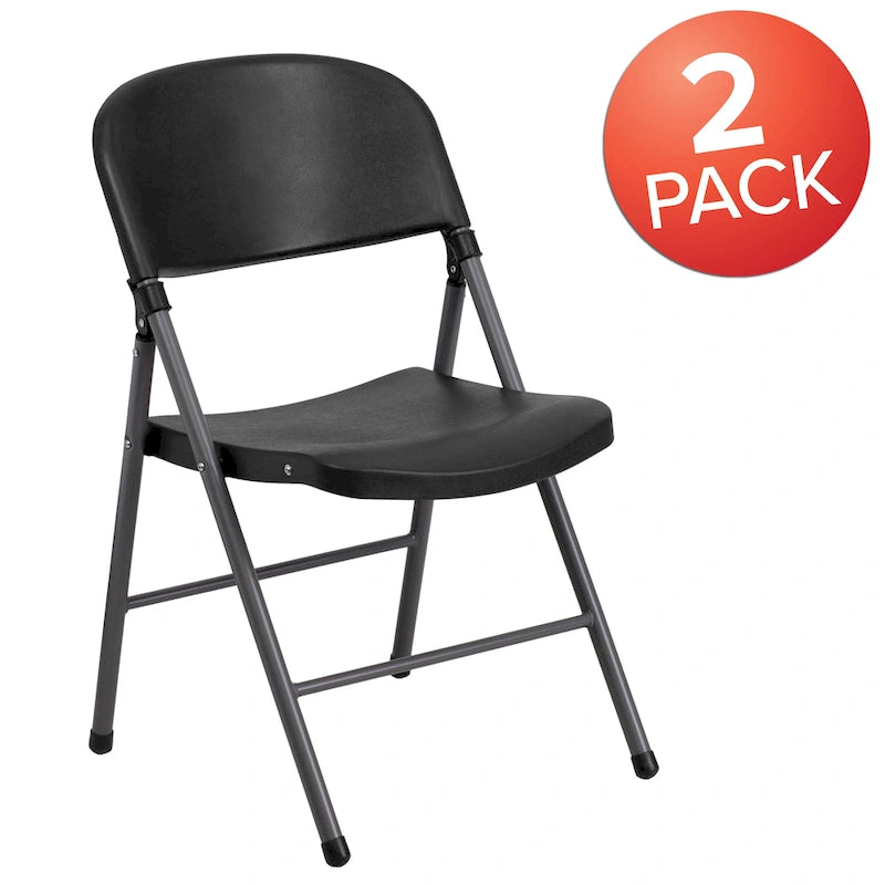 Lot de 2 chaises pliantes en plastique, capacité 150 kg, avec cadre anthracite