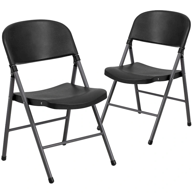 Lot de 2 chaises pliantes en plastique, capacité 150 kg, avec cadre anthracite