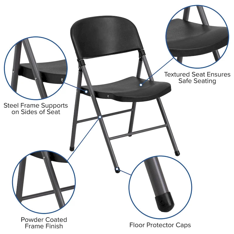 Lot de 2 chaises pliantes en plastique, capacité 150 kg, avec cadre anthracite