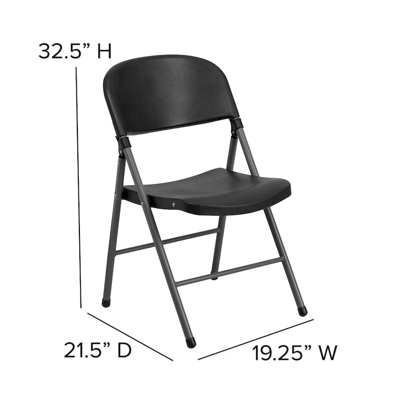 Lot de 2 chaises pliantes en plastique, capacité 150 kg, avec cadre anthracite