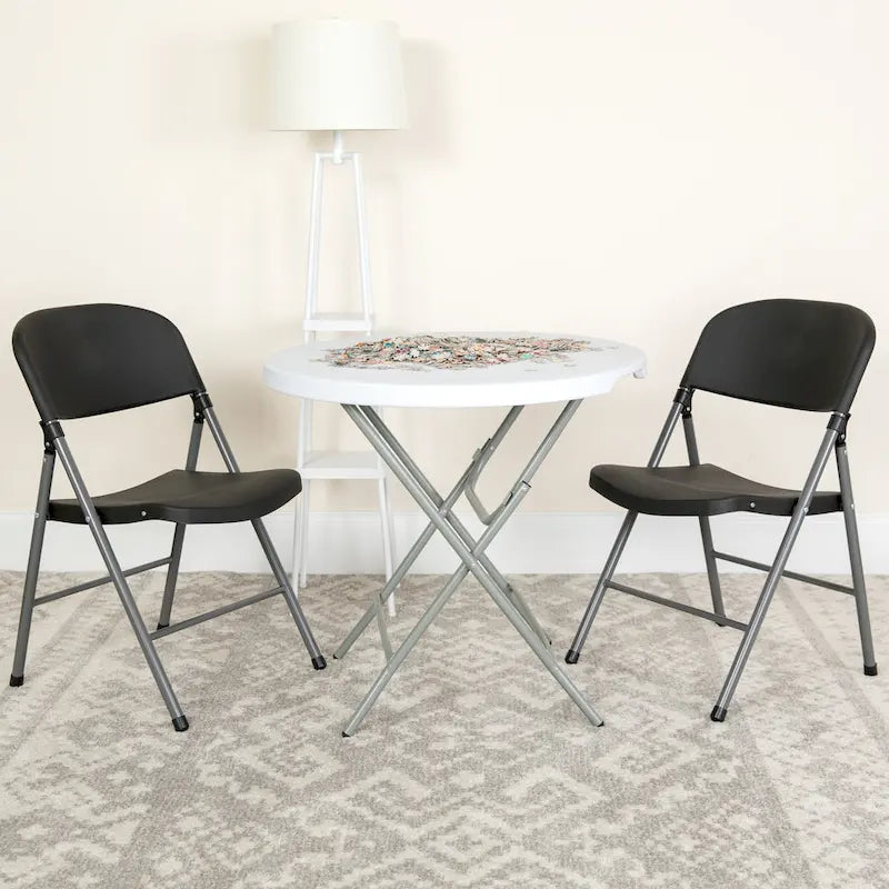 Lot de 2 chaises pliantes en plastique, capacité 150 kg, avec cadre anthracite