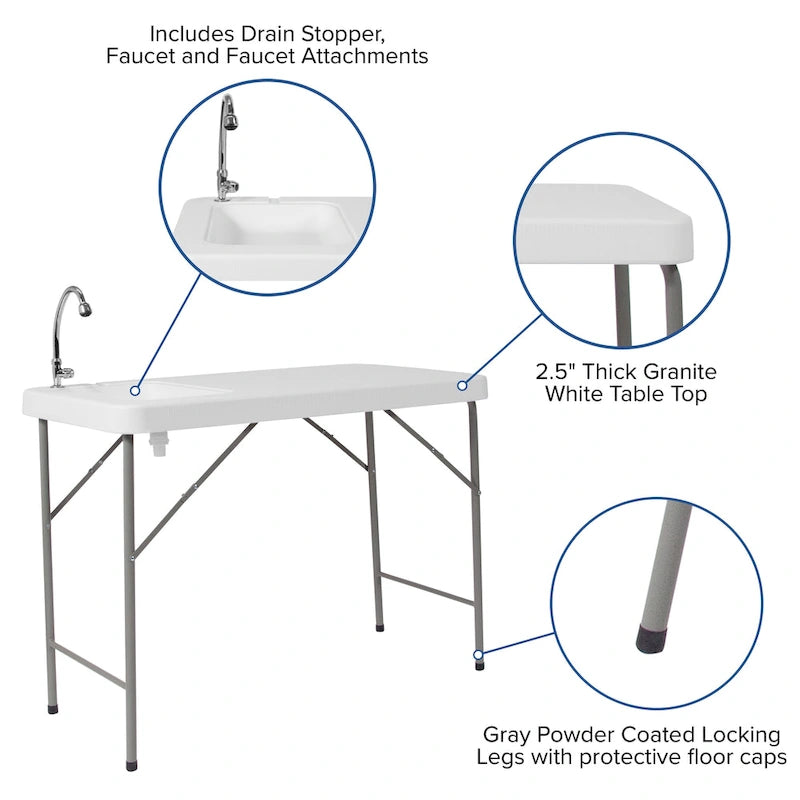 Table de nettoyage de poisson portable de 4 pieds / Table de camping extérieure avec évier